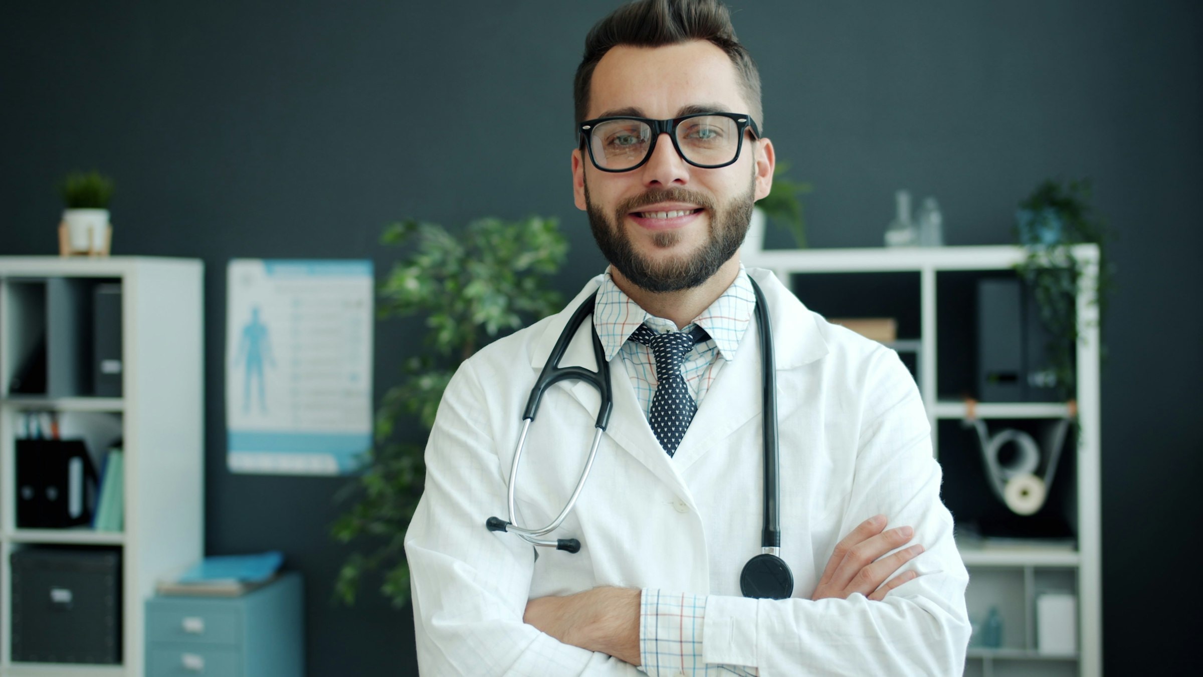 Smiling doctor in a white coat